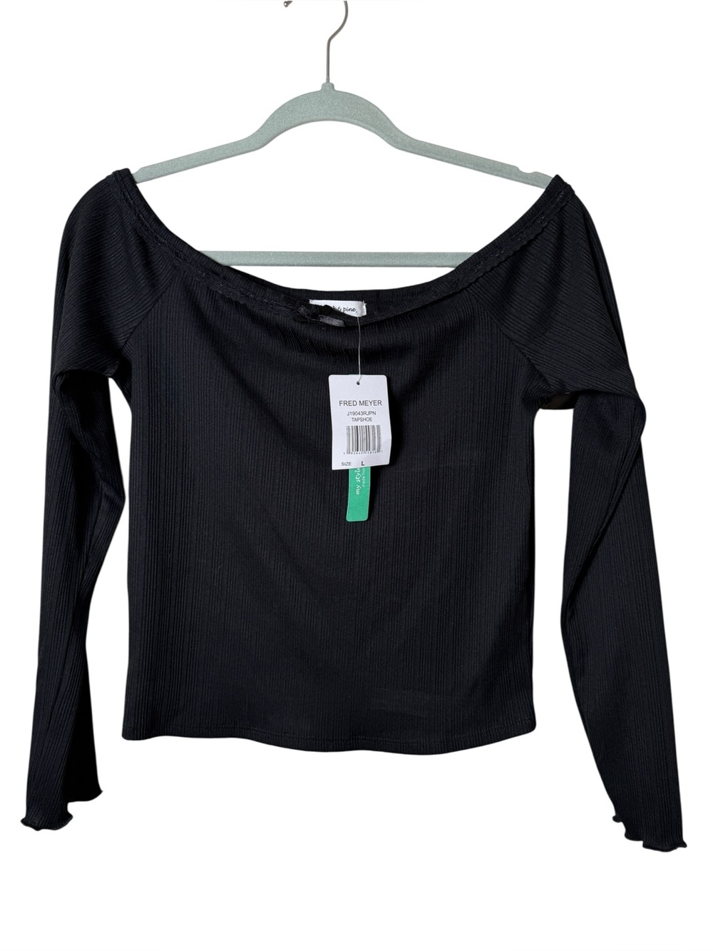 NWT Stitch & Pine Large Black Off-Shoulder Ribbed Long Sleeve Top